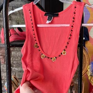 Vintage Express Coral Tank Top with Beaded Neckline